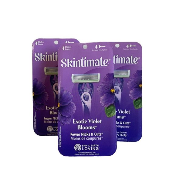Skintimate Exotic Violet Blooms Disposable Razors, 4 count Lot Of 3 - Picture 4 of 5